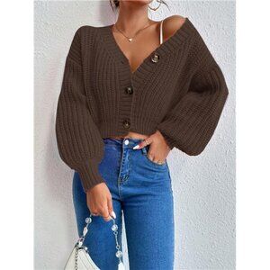 Women's Loose Fit Short Open-Front Cardigan With Drop Shoulder, Spring & Autumn